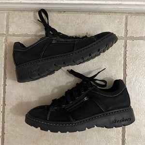 Sketchers Black Lace Up Zipper Oxford Shoes Sz 8